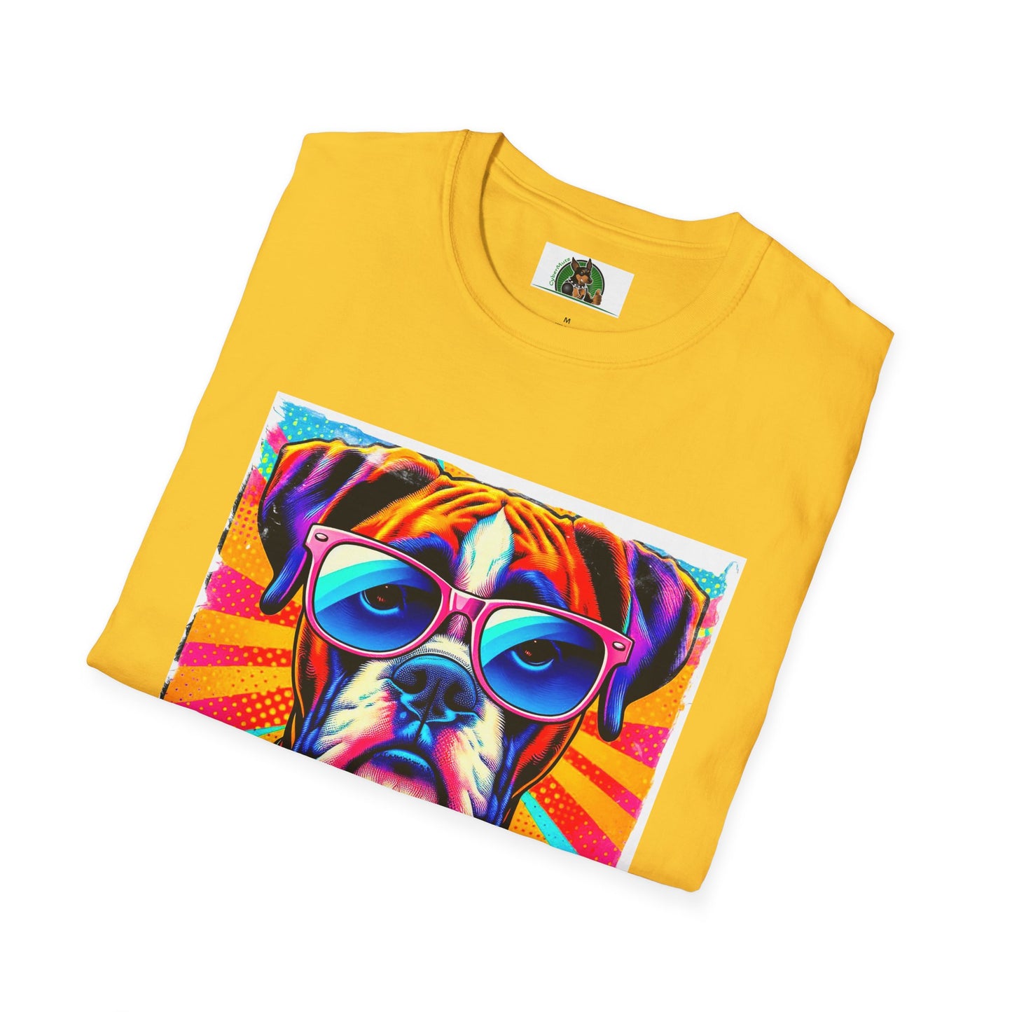 Boxer Pop Art Dog Wearing Glasses T-Shirt T-Shirt Printify