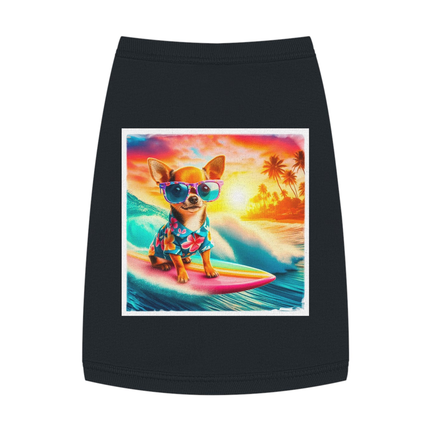 Pet Tank Top Chihuahua colorful waves t shirt Pets Printify M Black