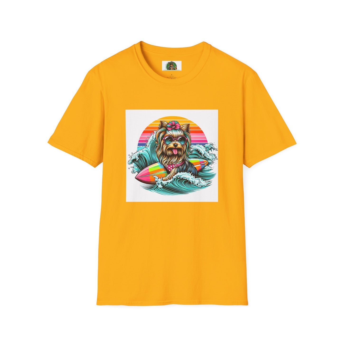 Yorkie cute girl surfer shirt T-Shirt Printify S Gold