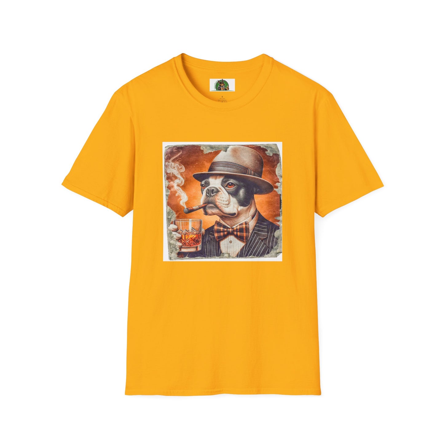 Boston Terrier Smoking T-Shirt T-Shirt Printify S Gold
