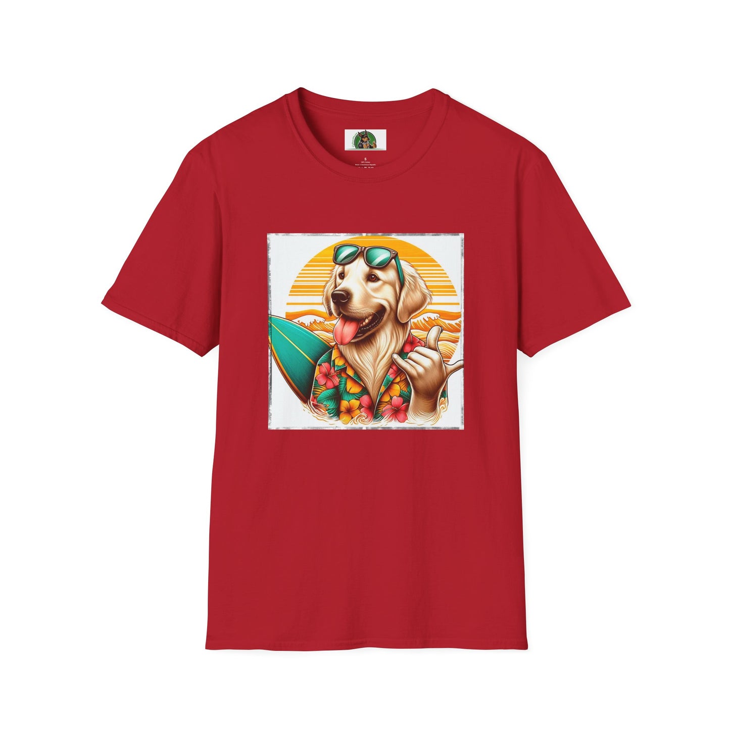 Golden Retriever surfer dog t shirt T-Shirt Printify S Cherry Red