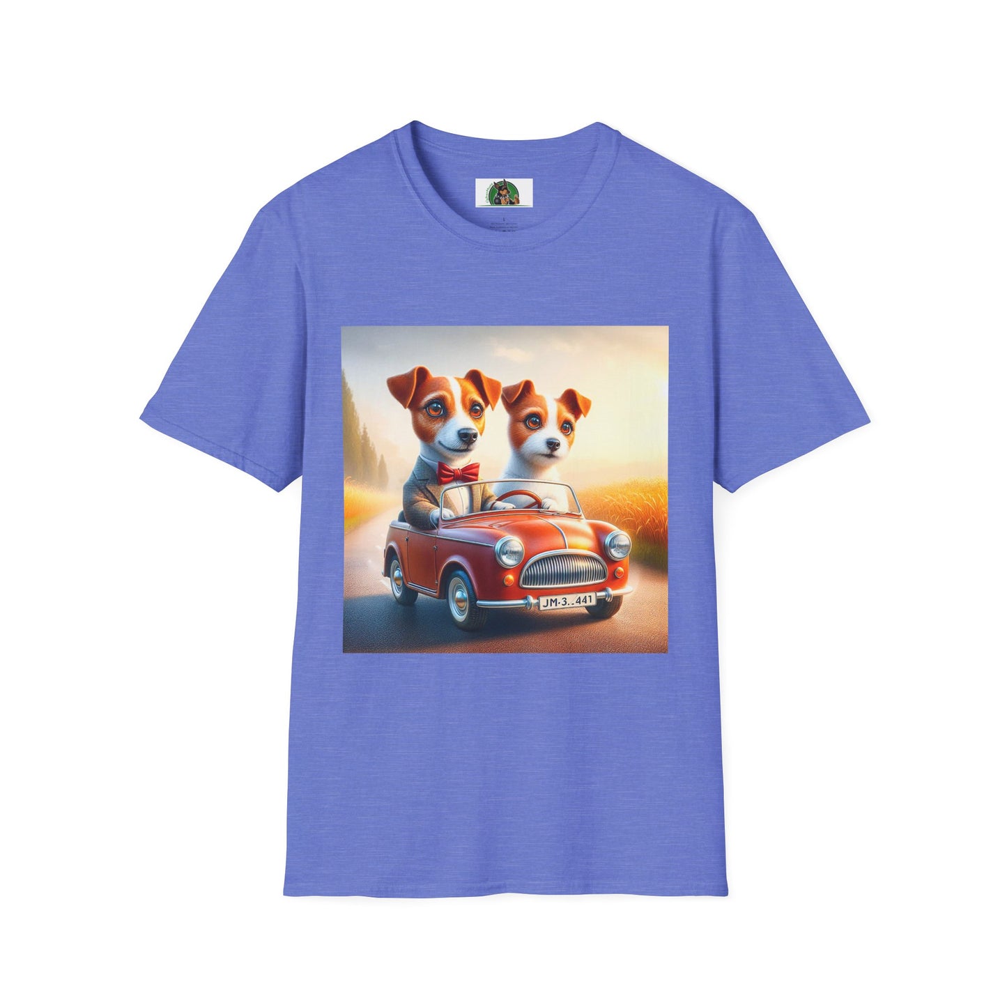 Wacky Jack Russell Puppy Couple Riding In Car T-Shirt Printify S Heather Royal