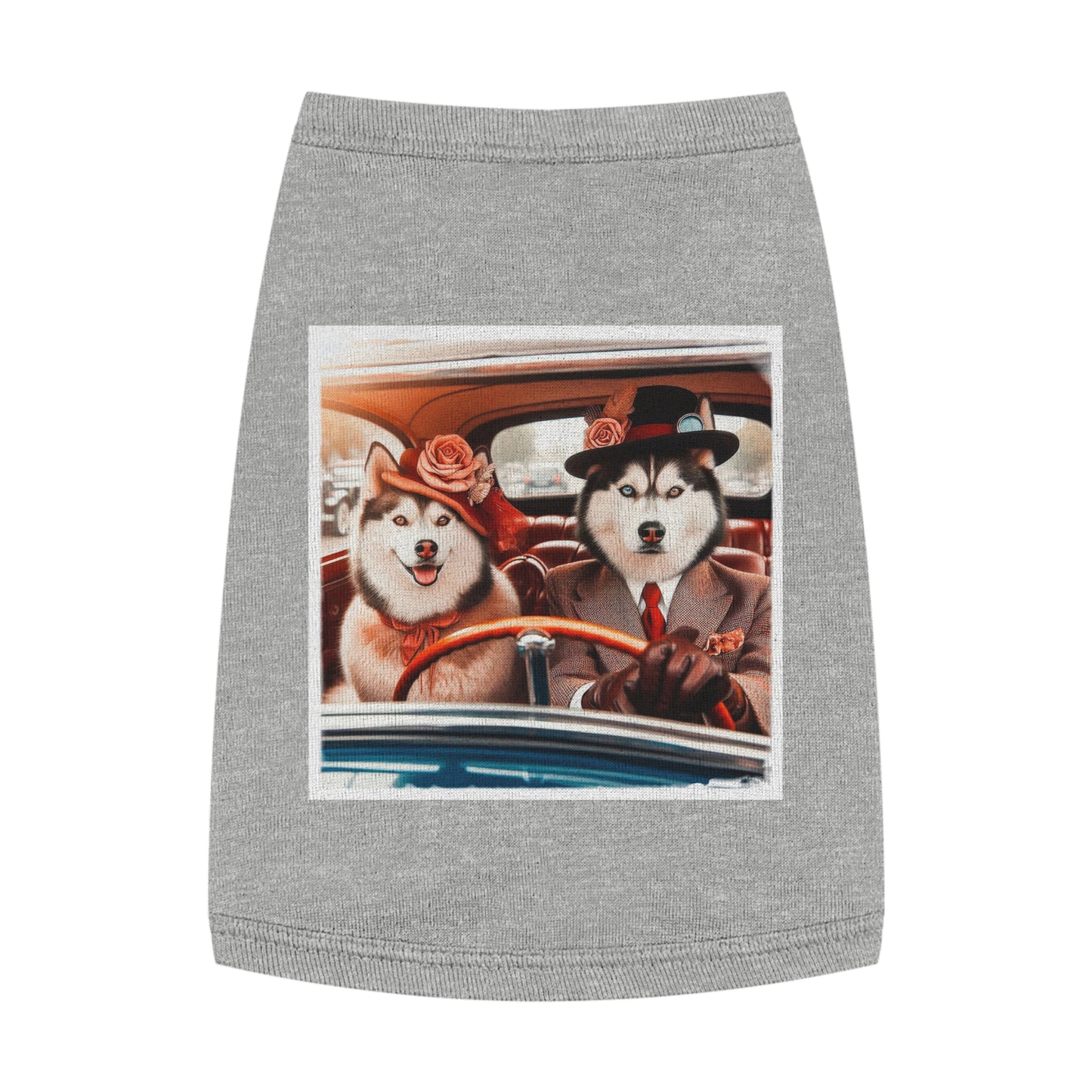 Pet Tank Top Husky couple driving Pets Printify M Heather