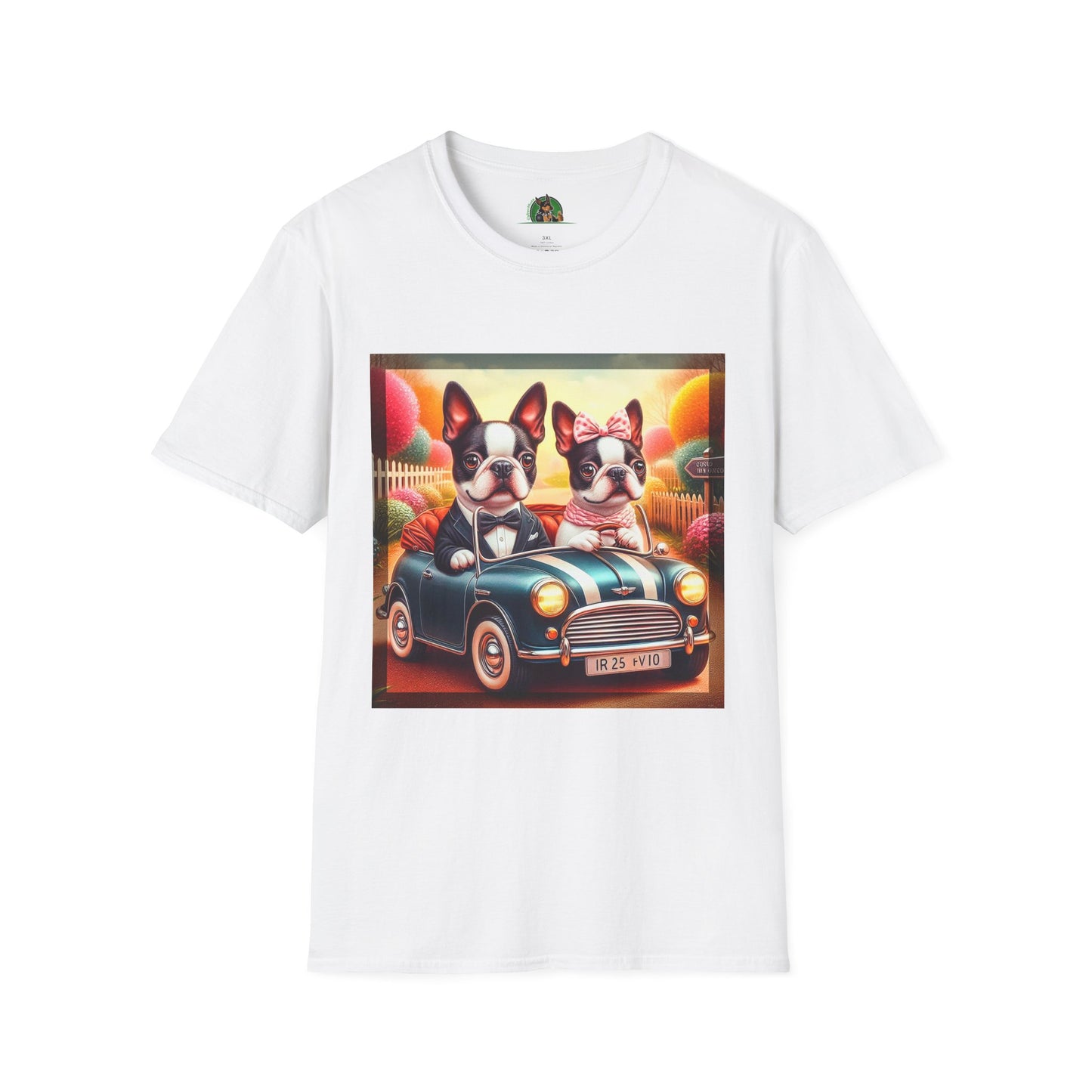 Wacky Boston Terrier Cute Dogs In Tiny Car Shirt T-Shirt Printify XS White