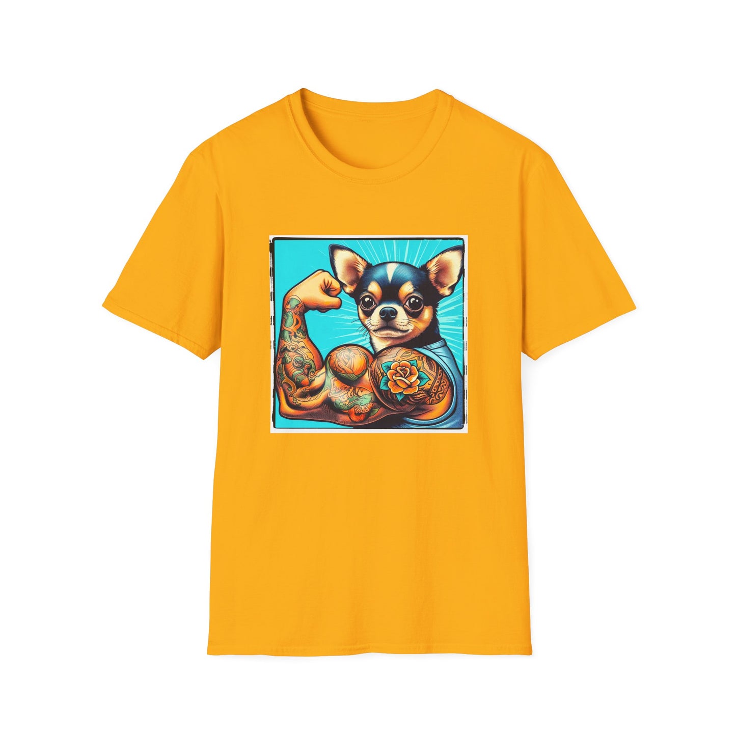 Chihuahua gym rat t shirt T-Shirt Printify S Gold