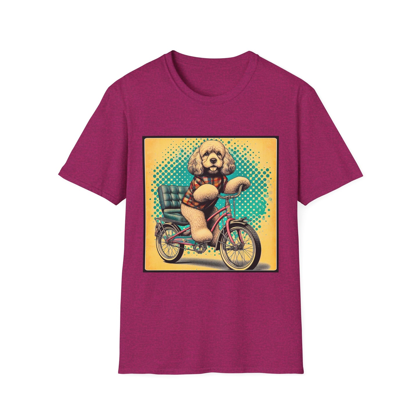 CockerPoo bike strolling t shirt T-Shirt Printify S Antique Heliconia