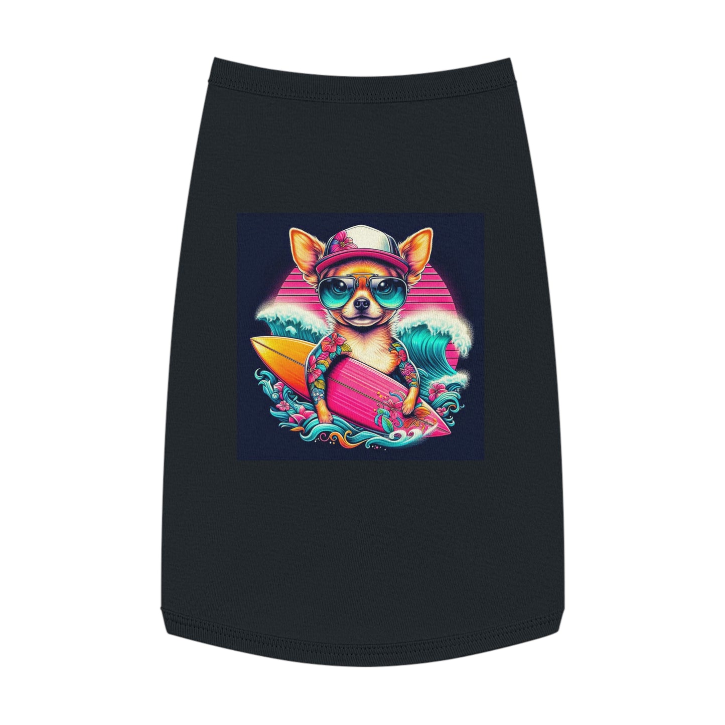 Pet Tank Top Chihuahua pink surfboard t shirt Pets Printify