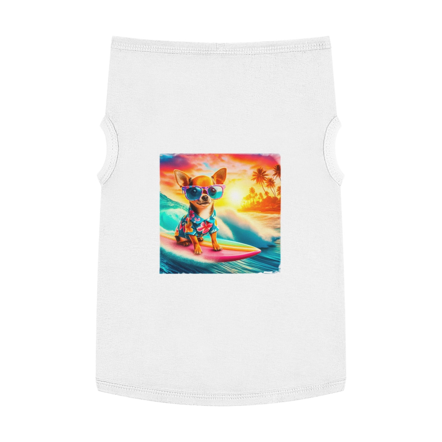 Pet Tank Top Chihuahua colorful waves t shirt Pets Printify XL White