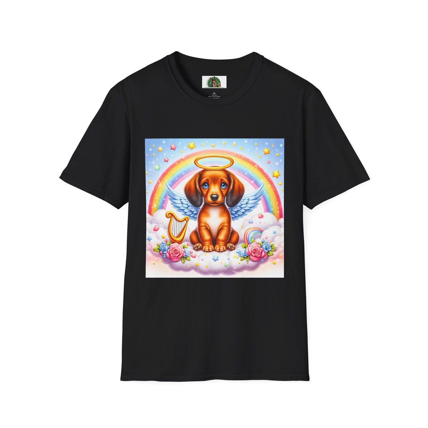 Dachshund glowing angel t shirt T-Shirt Printify Black S