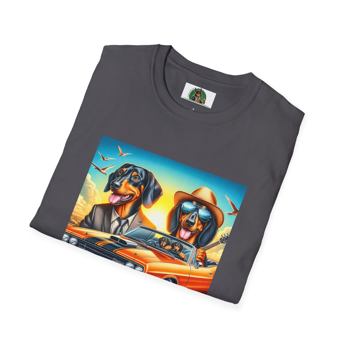 Dachshund car driving t shirt T-Shirt Printify
