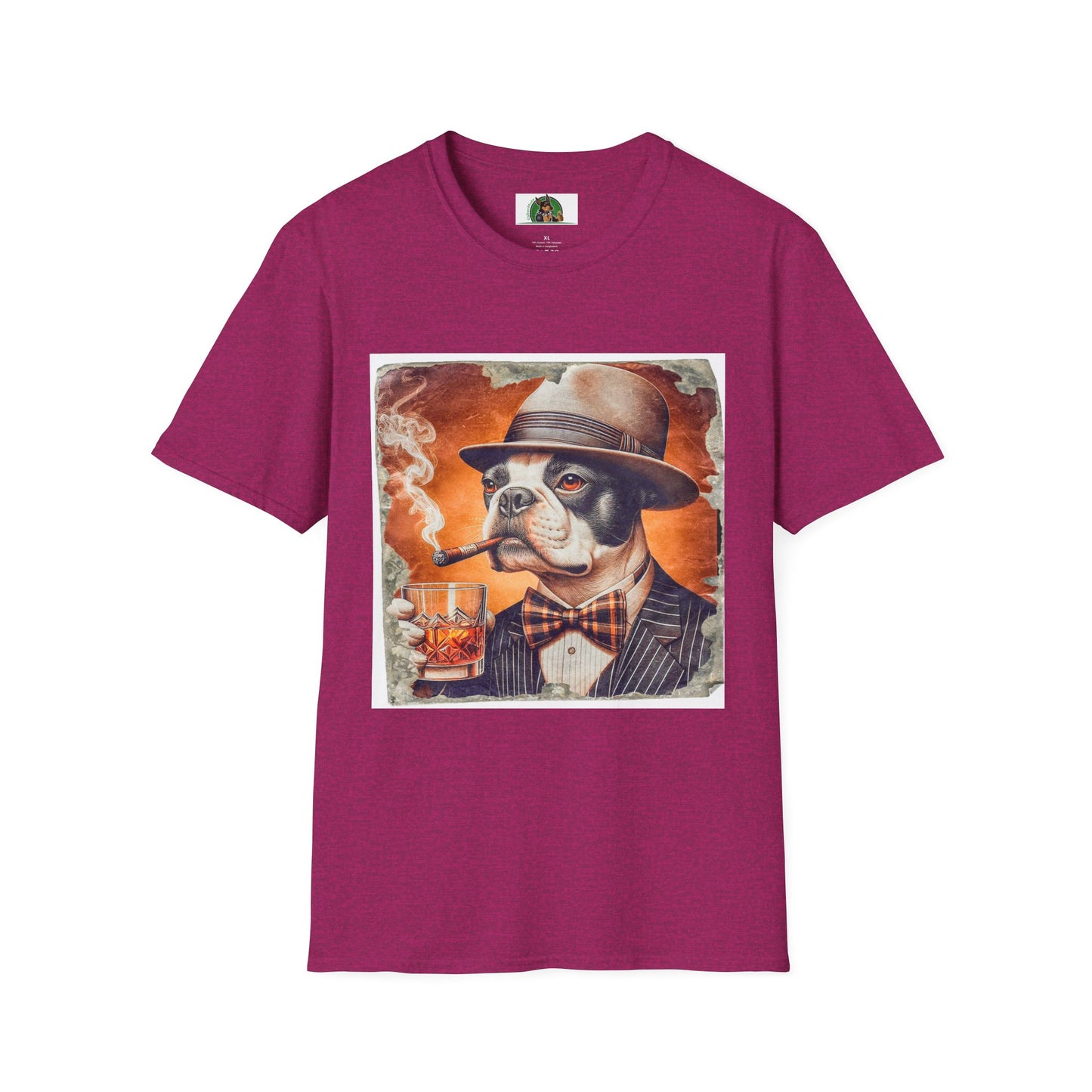 Boston Terrier Smoking T-Shirt T-Shirt Printify S Antique Heliconia