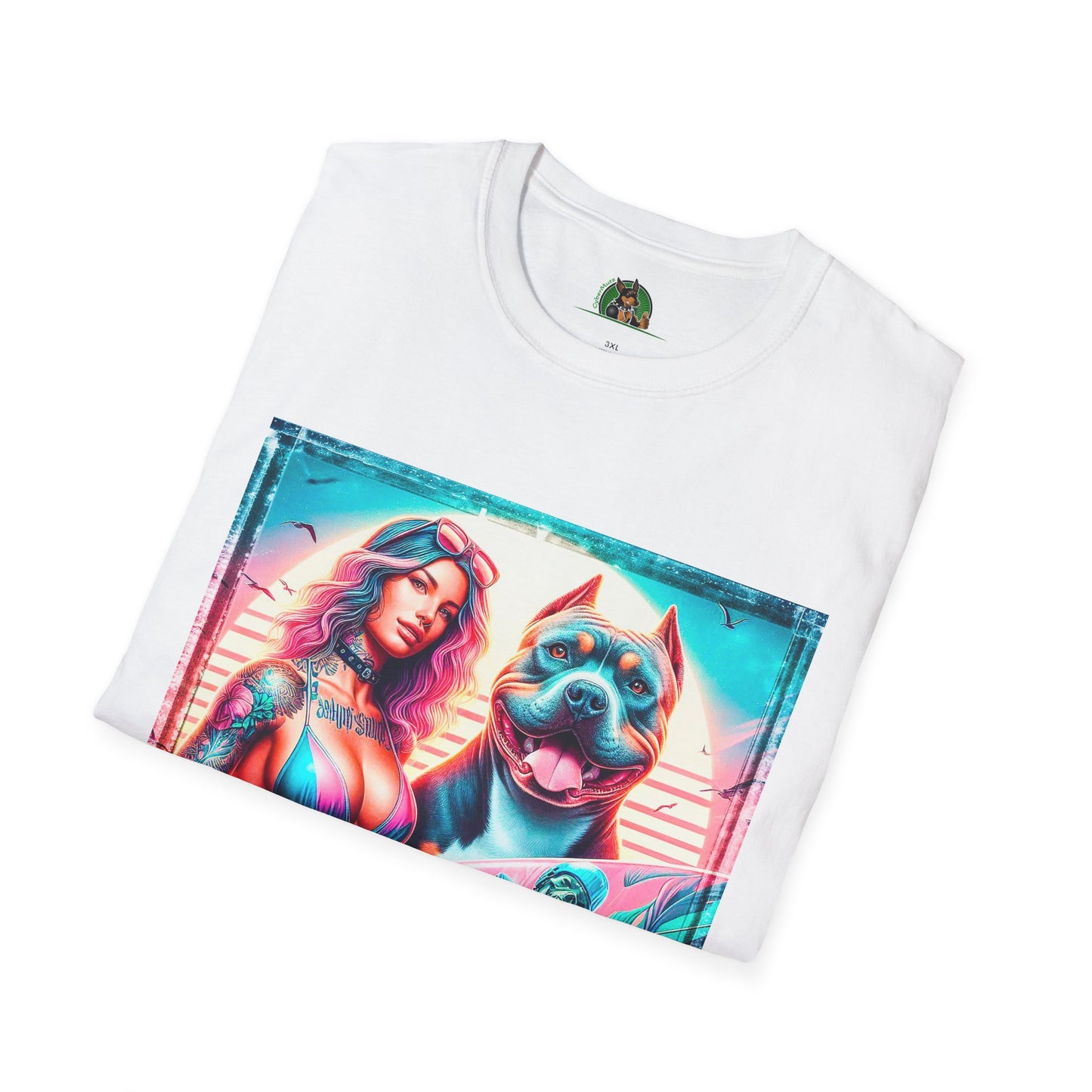 Pit Bull surfer and girl T-Shirt Printify