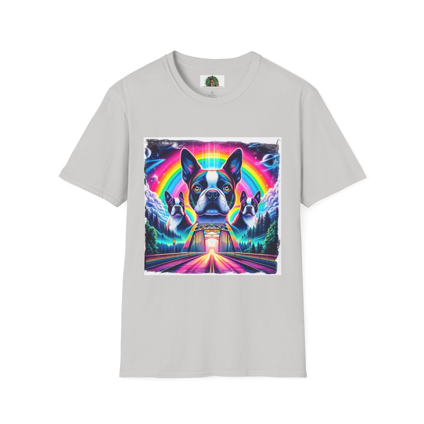 Boston Terriers Rainbow Bridge T-Shirt T-Shirt Printify S Ice Grey