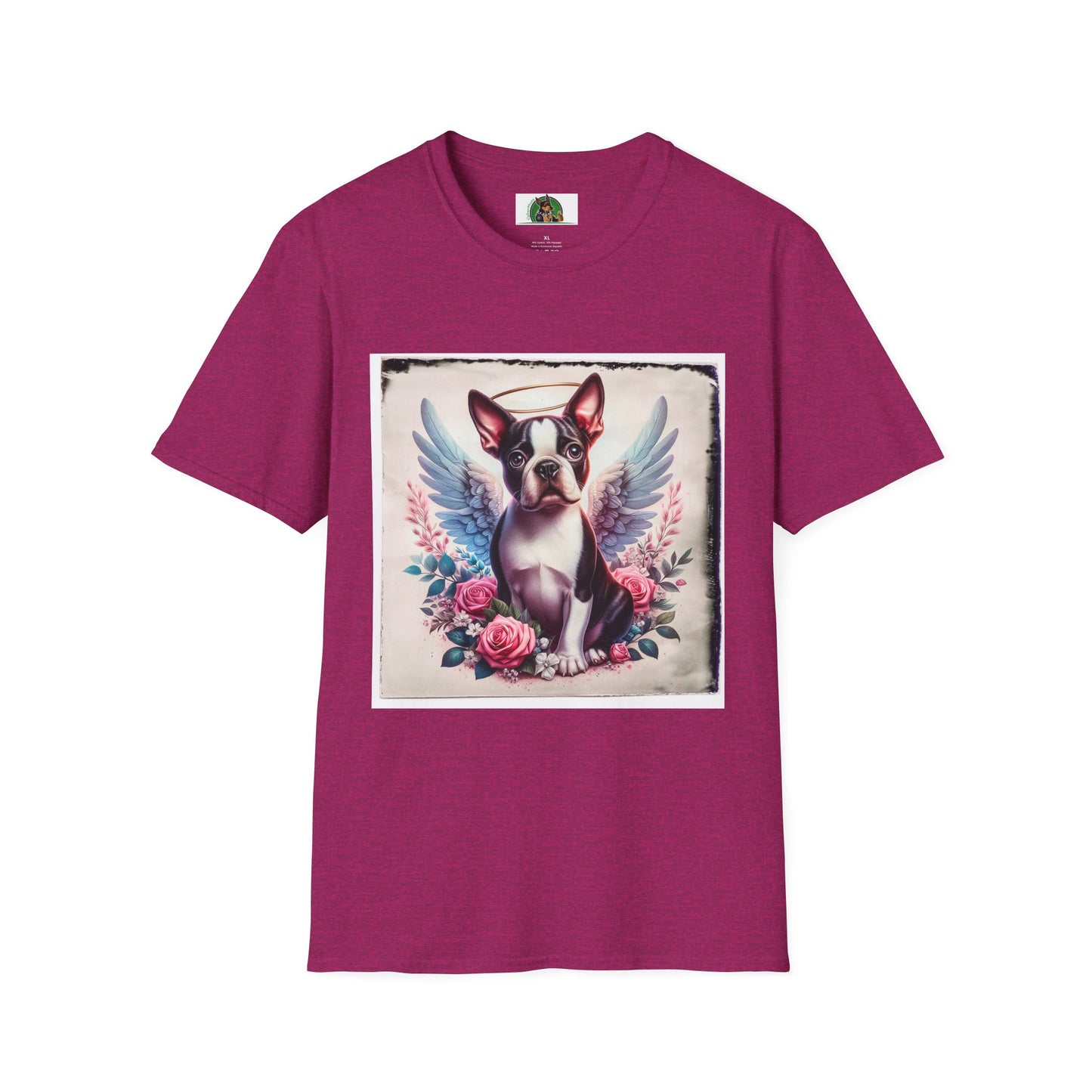 Boston Terrier Terrier Angel And Roses Tshirt T-Shirt Printify S Antique Heliconia