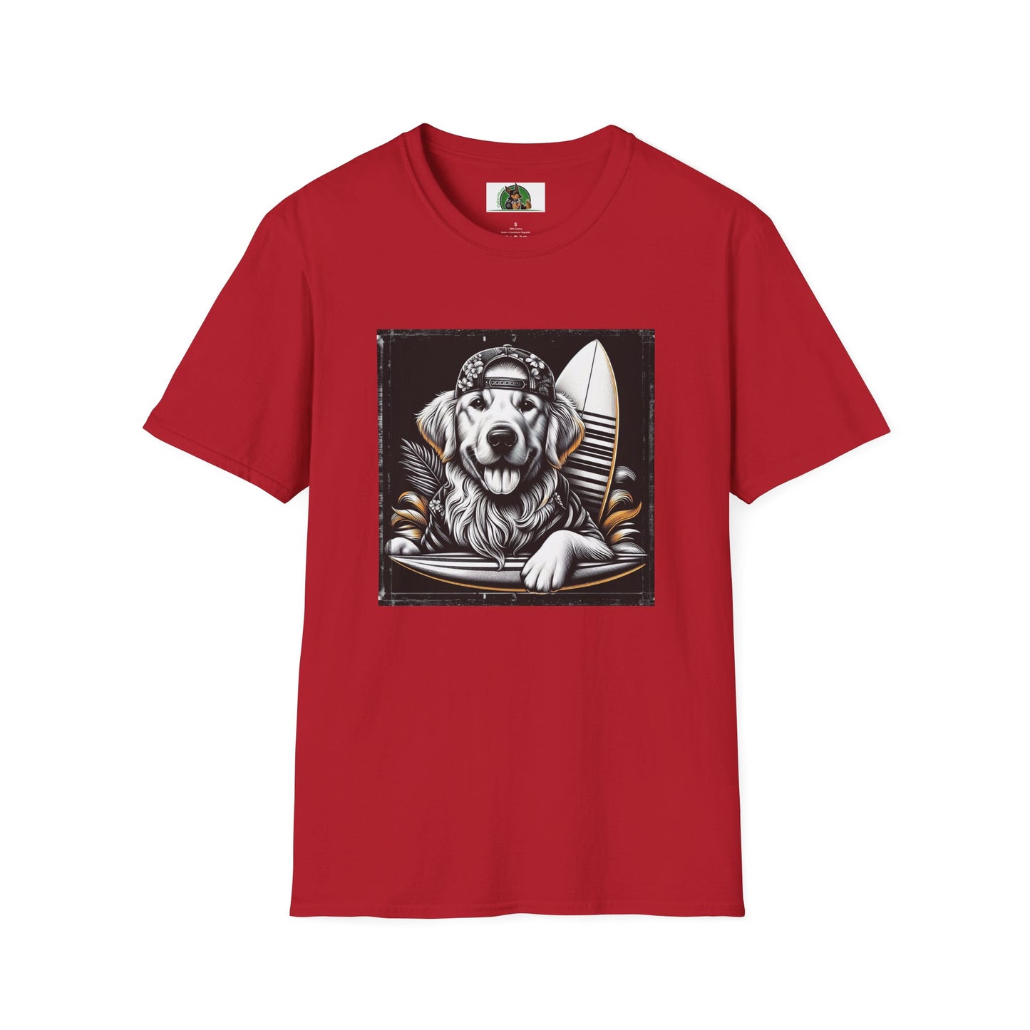 Golden Retriever cool surfer t shirt T-Shirt Printify S Cherry Red