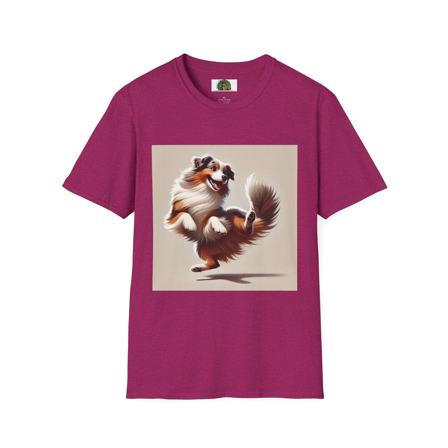 Dog Lover T-Shirt - Dancing Dog Australian Shepherd T-Shirt Printify S Antique Heliconia