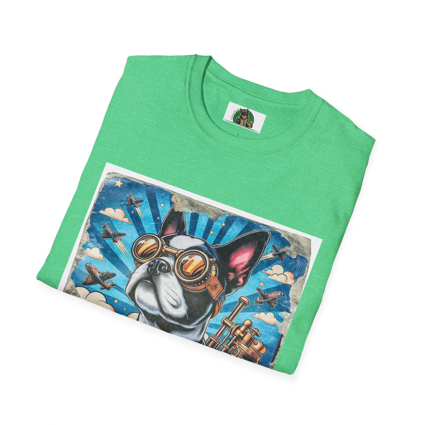 Boston Terrier Steampunk Watching Planes Fly By T-Shirt Printify