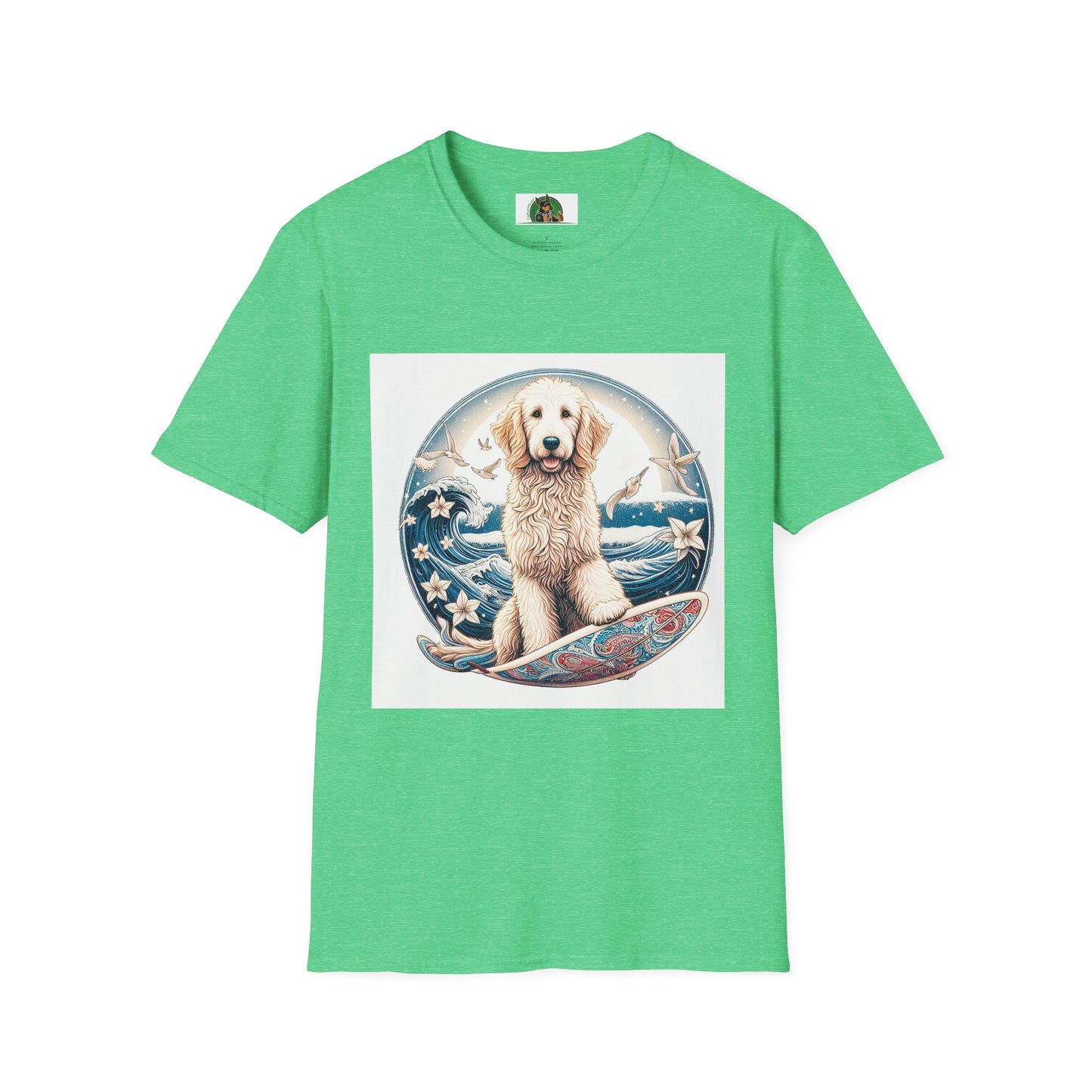 Golden Doodle flowery waves t shirt T-Shirt Printify S Heather Irish Green