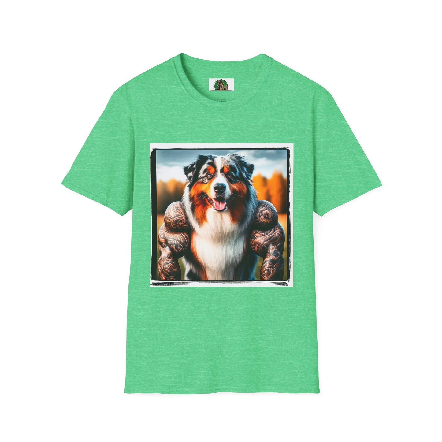 Australian Shepherd Muscle Dog T-Shirt Printify S Heather Irish Green