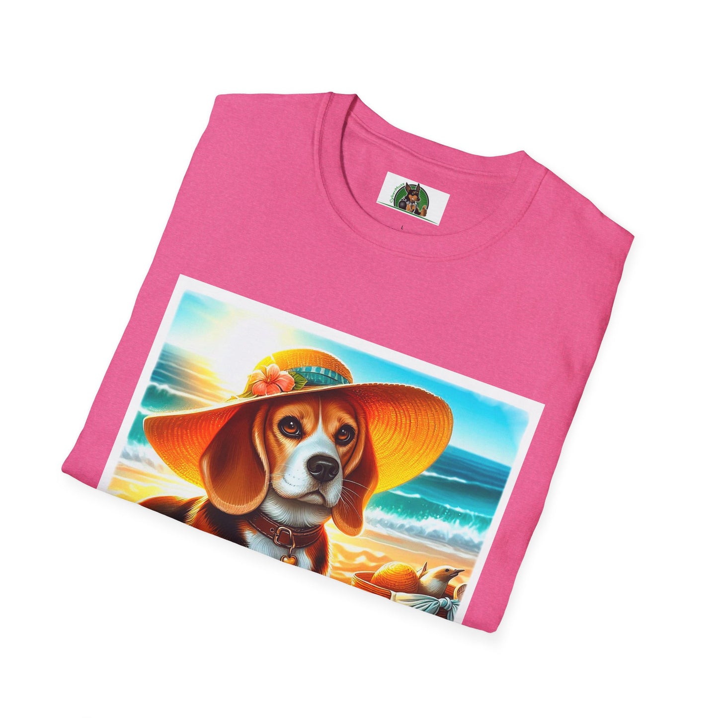 Beagle Girl Dog Wearing Sun Hat At Beach T-Shirt Printify