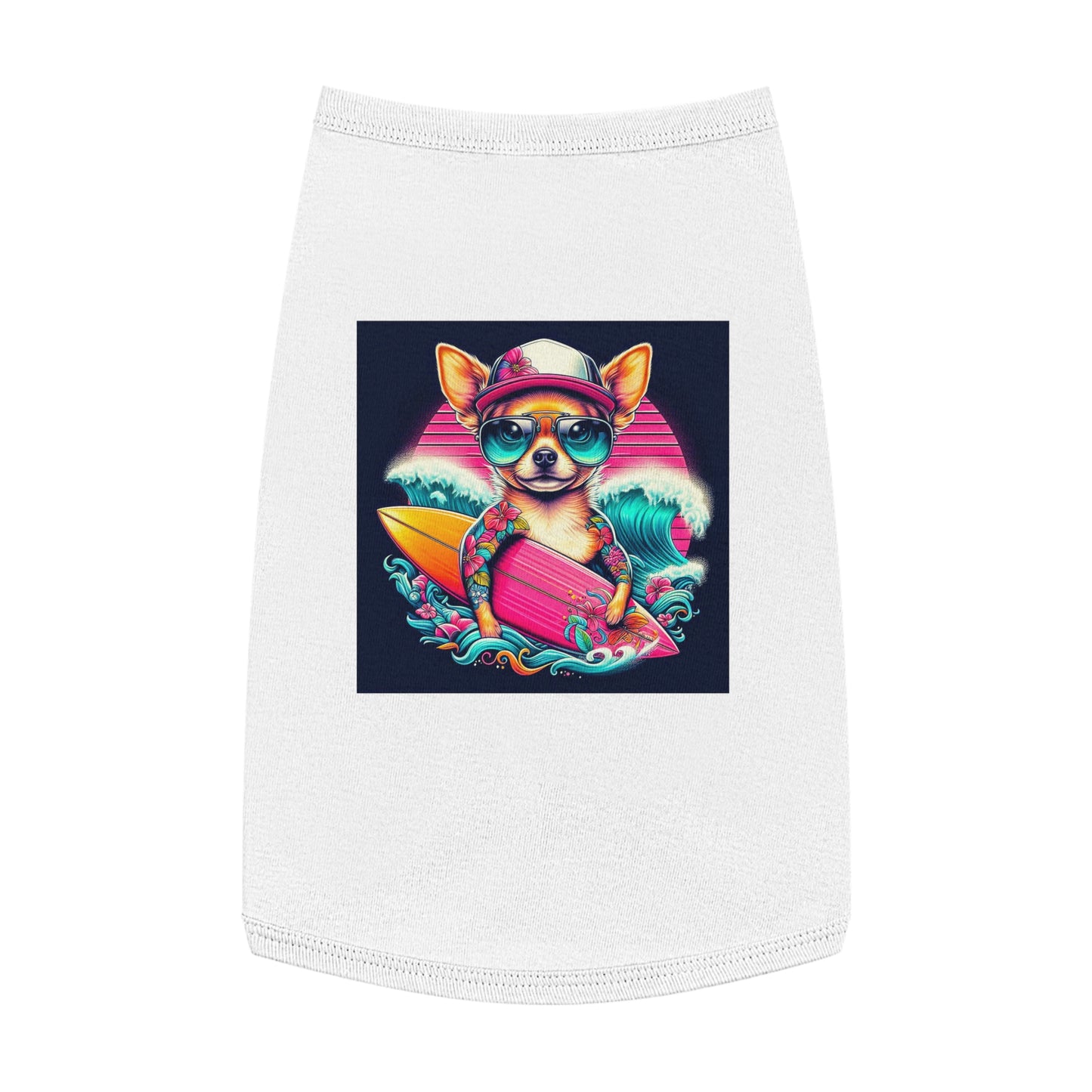 Pet Tank Top Chihuahua pink surfboard t shirt Pets Printify L White