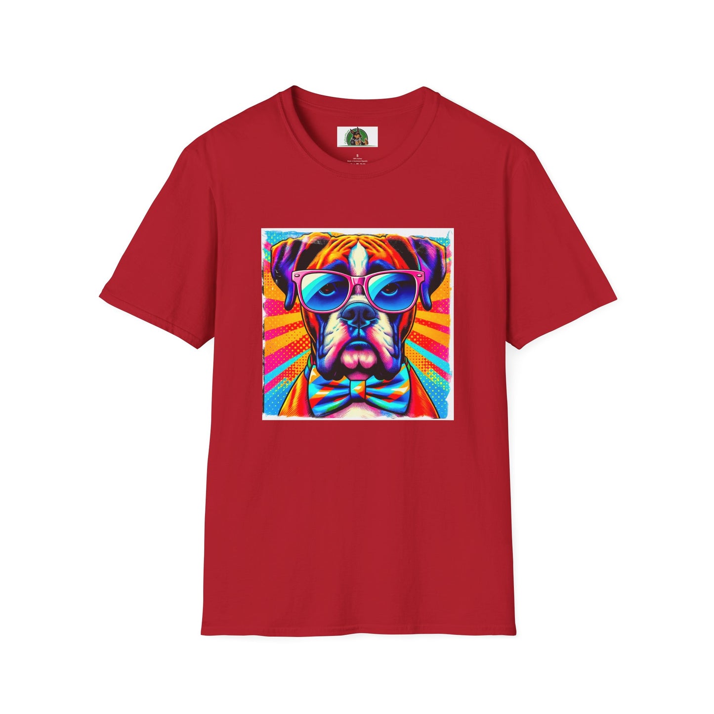 Boxer Pop Art Dog Wearing Glasses T-Shirt T-Shirt Printify S Cherry Red