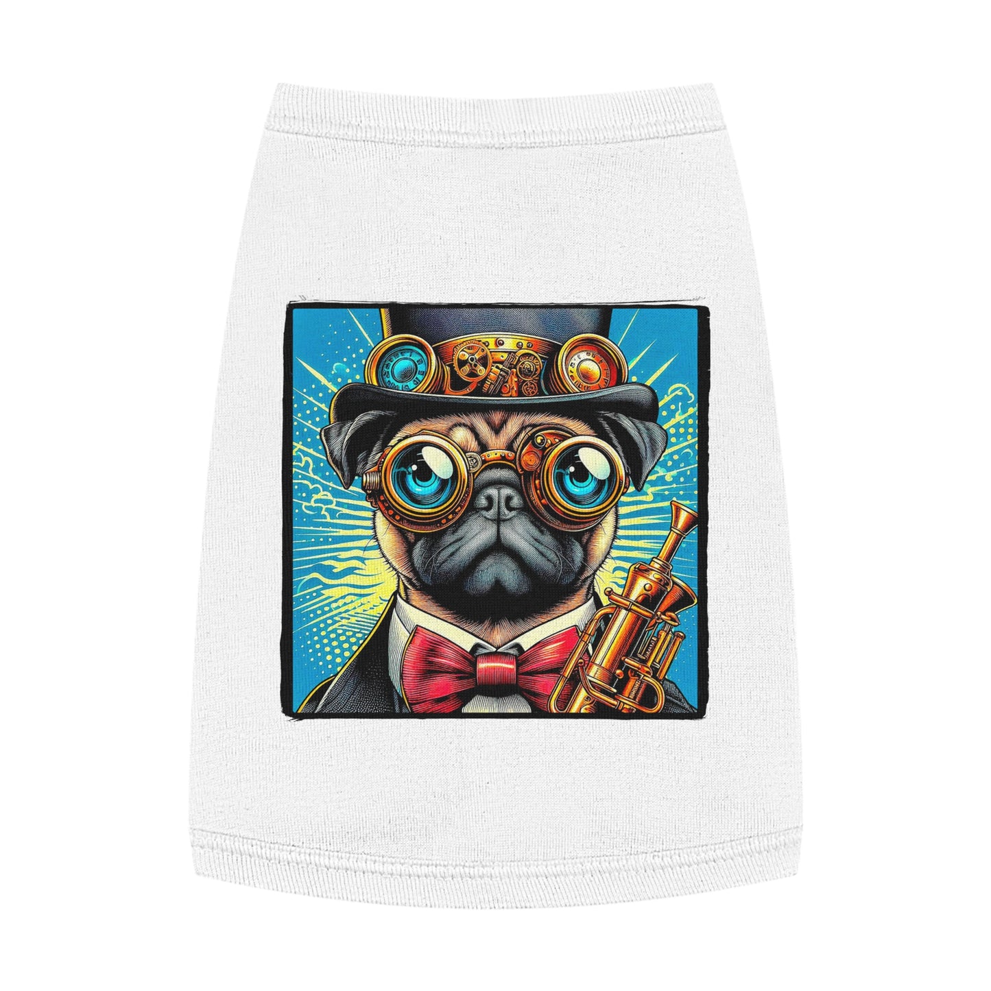 Pet Tank Top Pug steam punk cutie Pets Printify M White