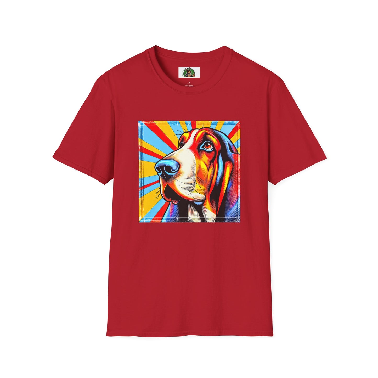 Basset Hound Bright Pop Art Pic T-Shirt Printify S Cherry Red