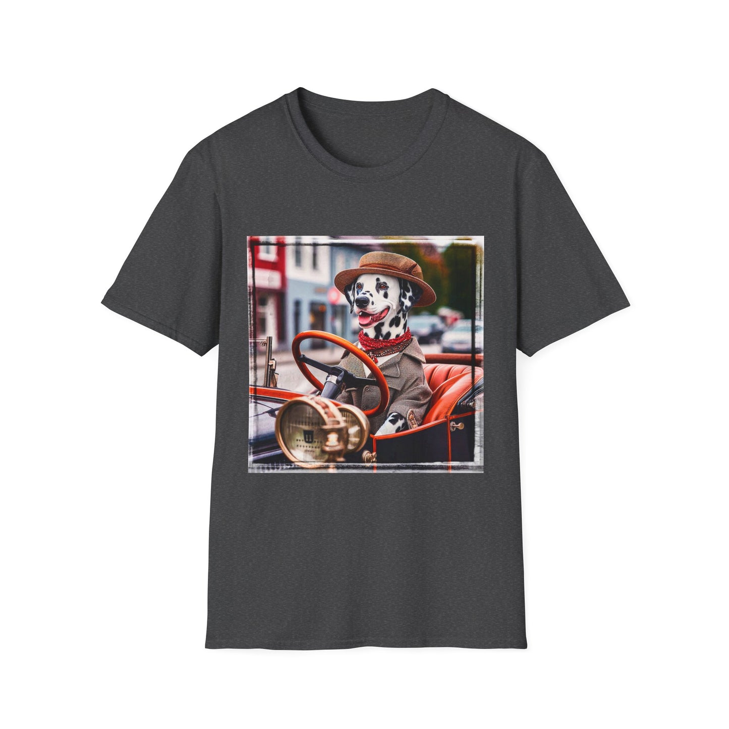 Dalmatian driving and cruising t shirt T-Shirt Printify XS Dark Heather