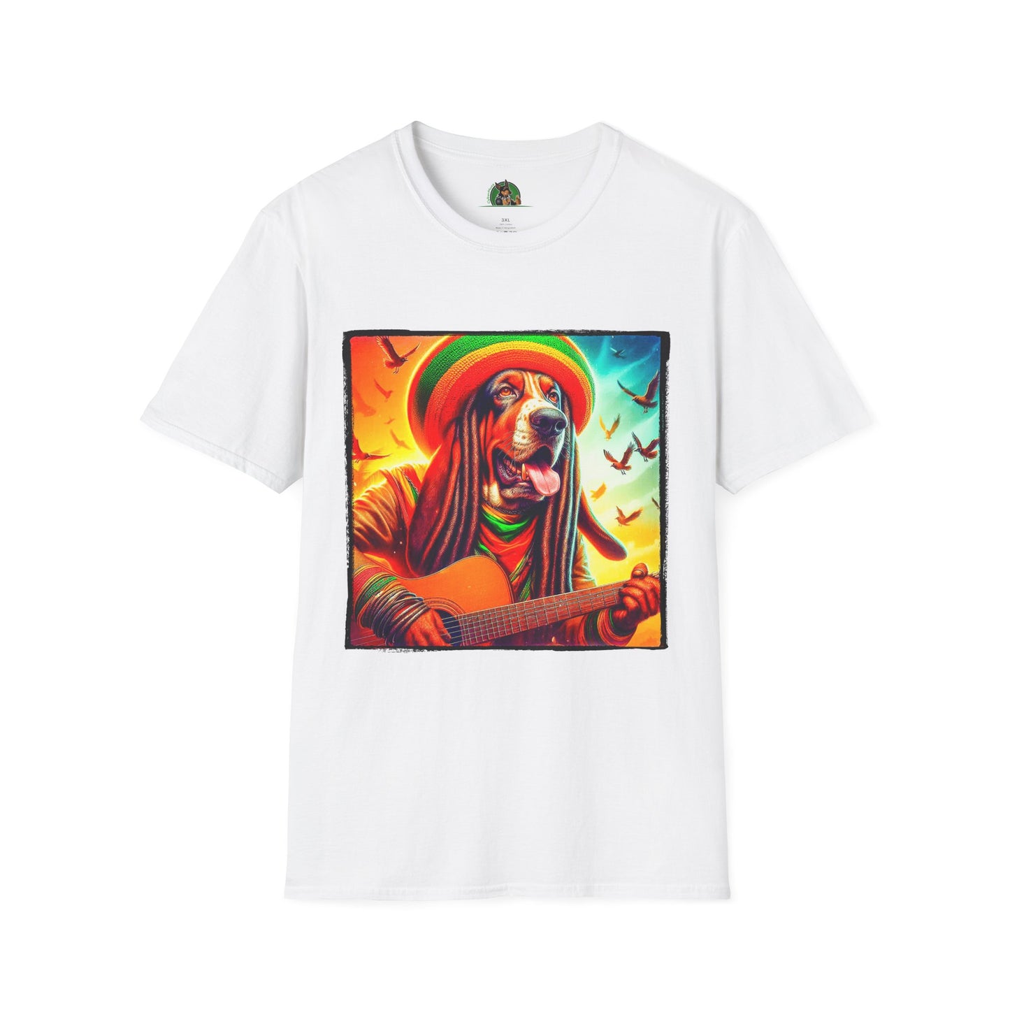 Basset Hound Playing Guitar T-Shirt Printify XS White