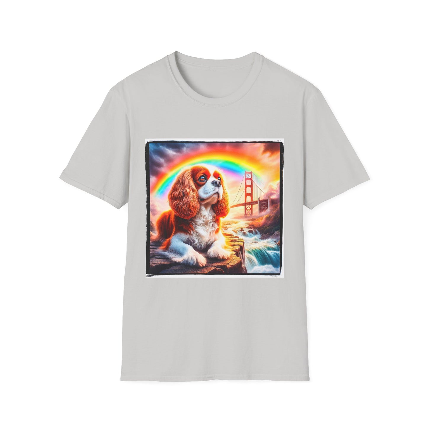 Cavalier King Charles Spaniel Rainbow Bridge TShirt T-Shirt Printify S Ice Grey