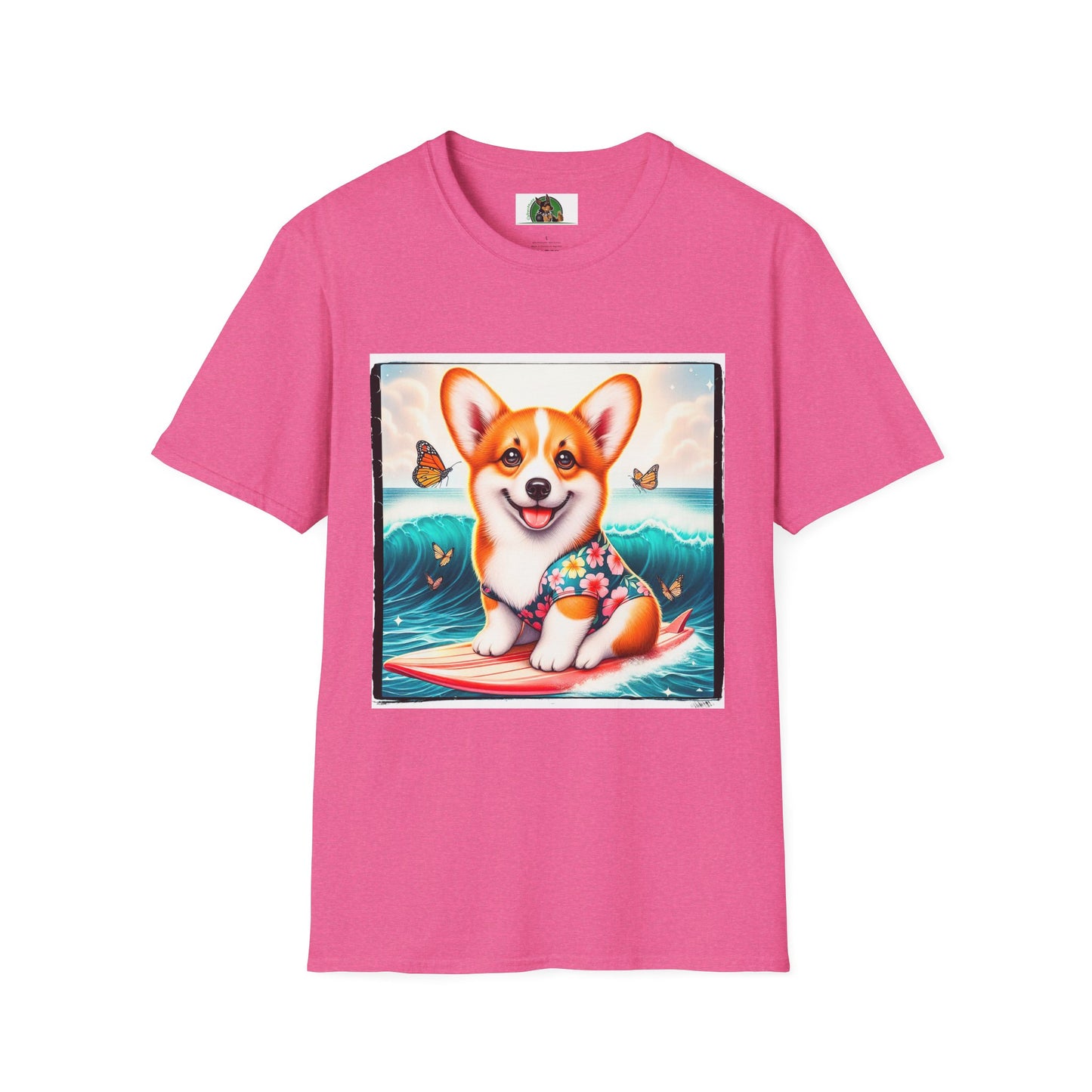 Pembroke Welsh Corgi tiny surfer T-Shirt Printify S Heather Heliconia
