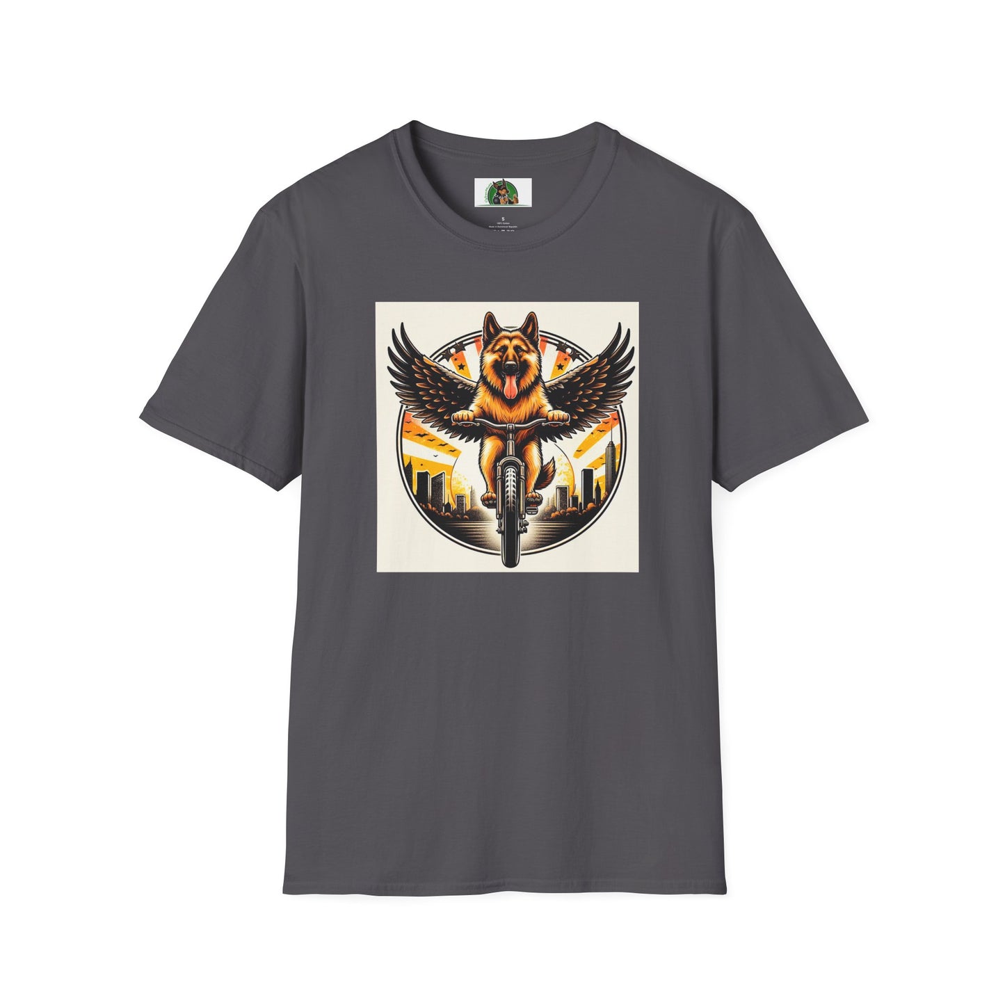German Shepherd Angel bike riding T-Shirt Printify Charcoal S