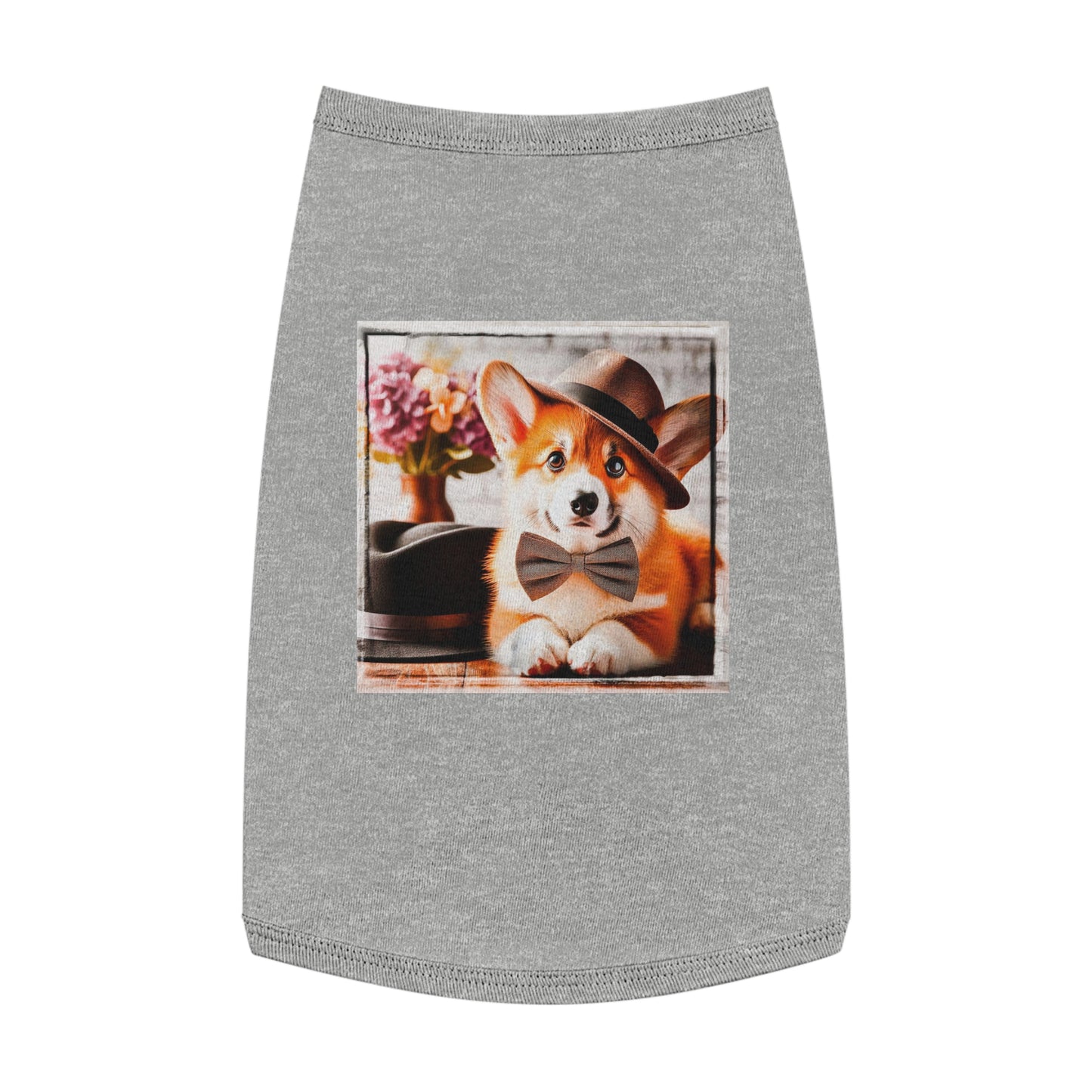 Pet Tank Top Pembroke Welsh Corgi pretty bow tie Pets Printify L Heather
