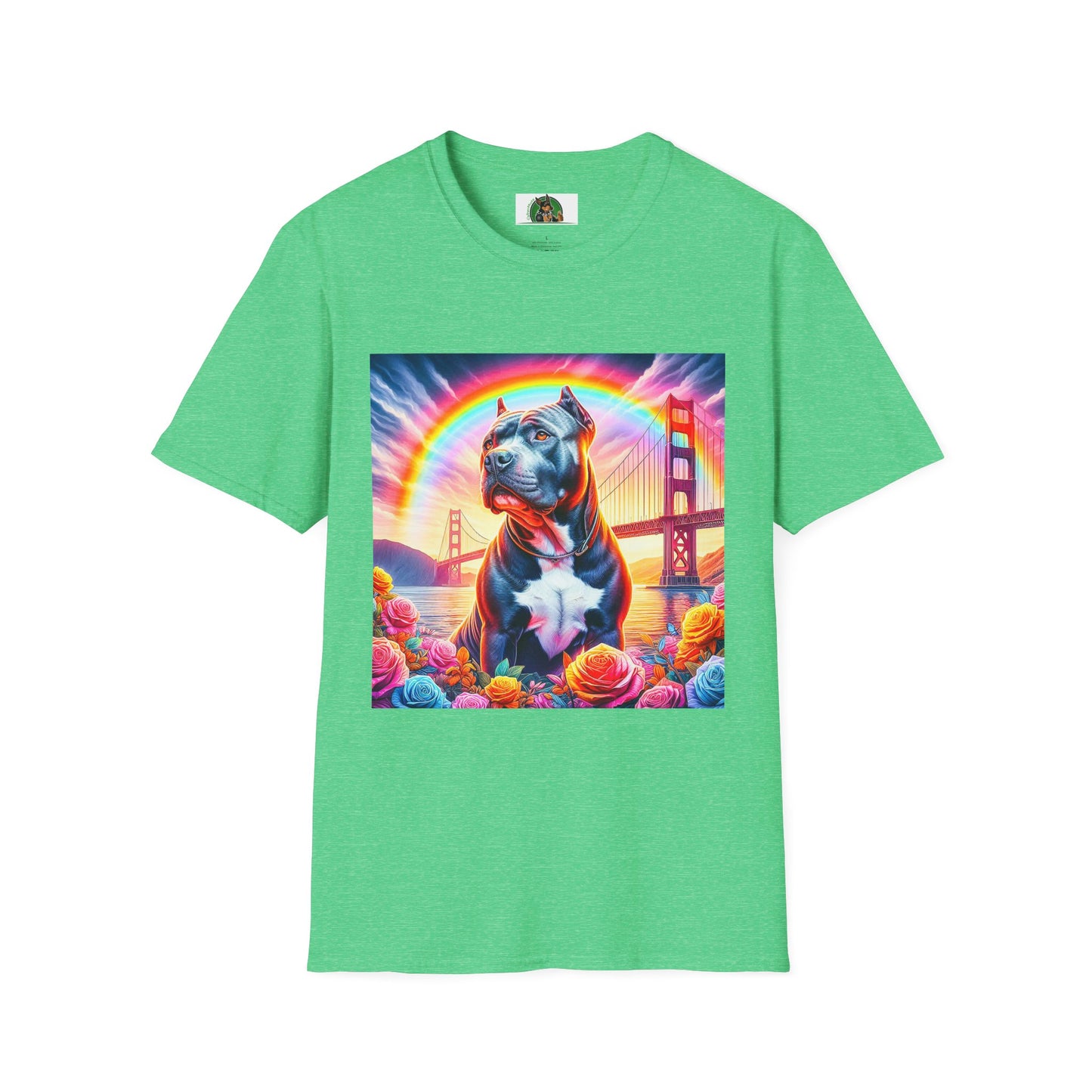 Pit Bull colorful bridge shirt T-Shirt Printify S Heather Irish Green