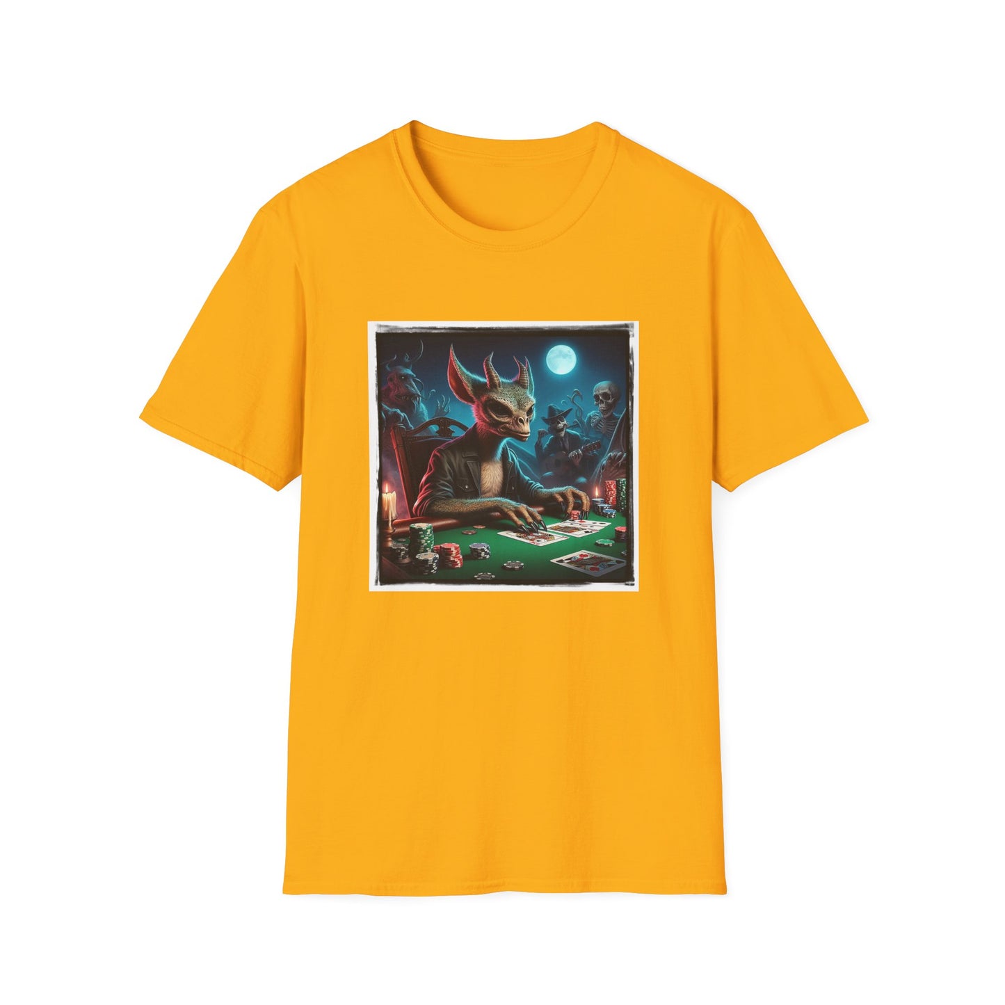 Chupacabra dragon poker playing t shirt T-Shirt Printify S Gold