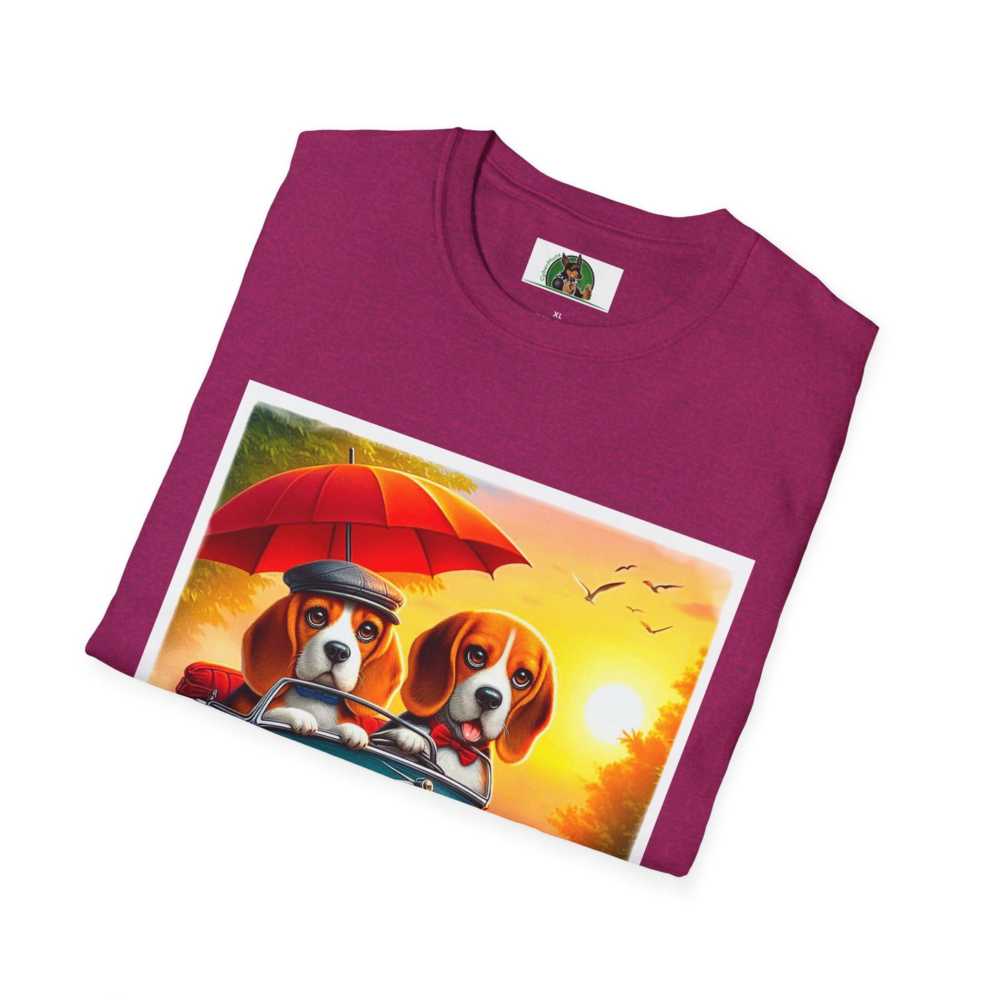Wacky Beagle Couple In Tiny Car T-Shirt Printify
