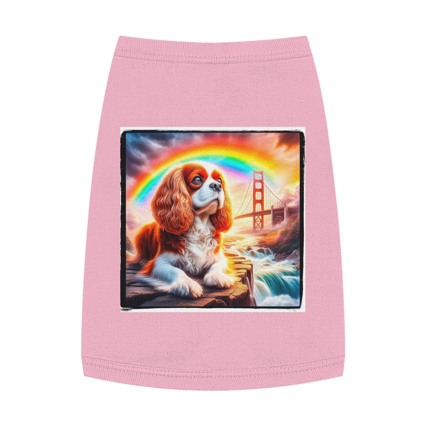Pet Tank Top Cavalier King Charles Spaniel Rainbow bridge T Shirt Pets Printify M Pink