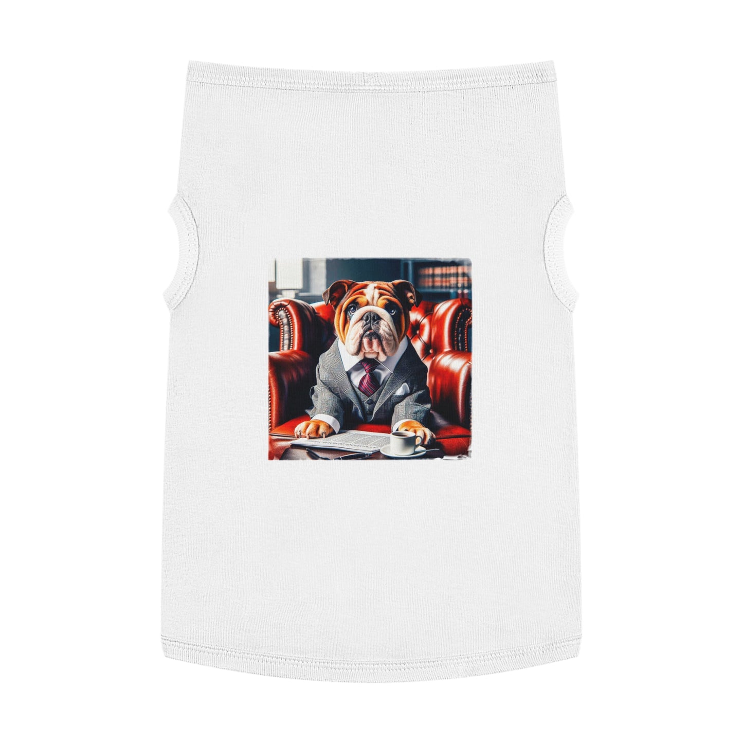 Pet Tank Top Bulldog sitting business man t shirt Pets Printify XL White