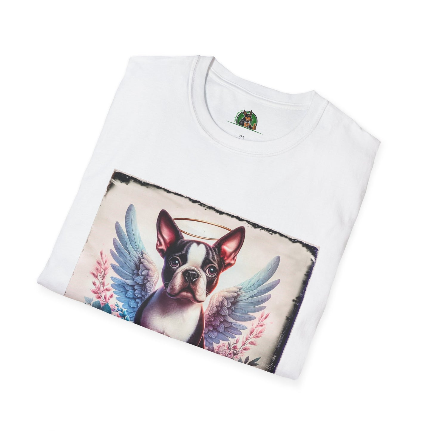 Boston Terrier Terrier Angel And Roses Tshirt T-Shirt Printify