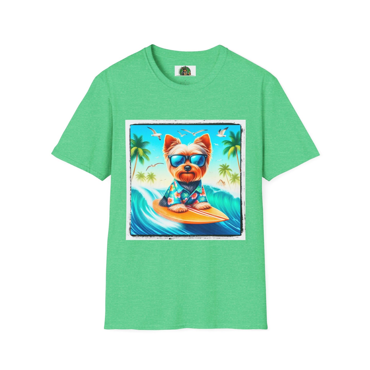 Yorkie blue waves shirt T-Shirt Printify S Heather Irish Green