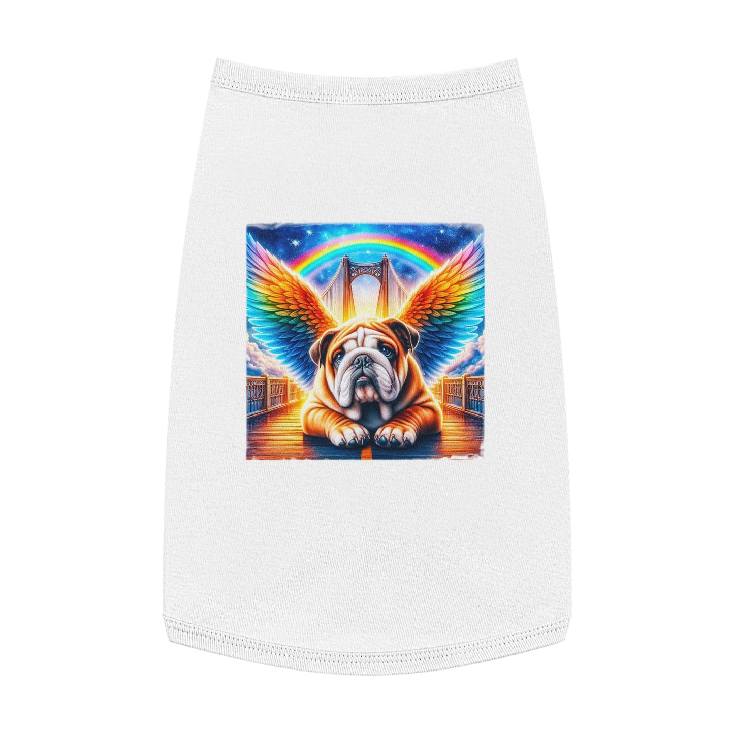 Pet Tank Top Bulldog rainbow bridge t shirt Pets Printify L White