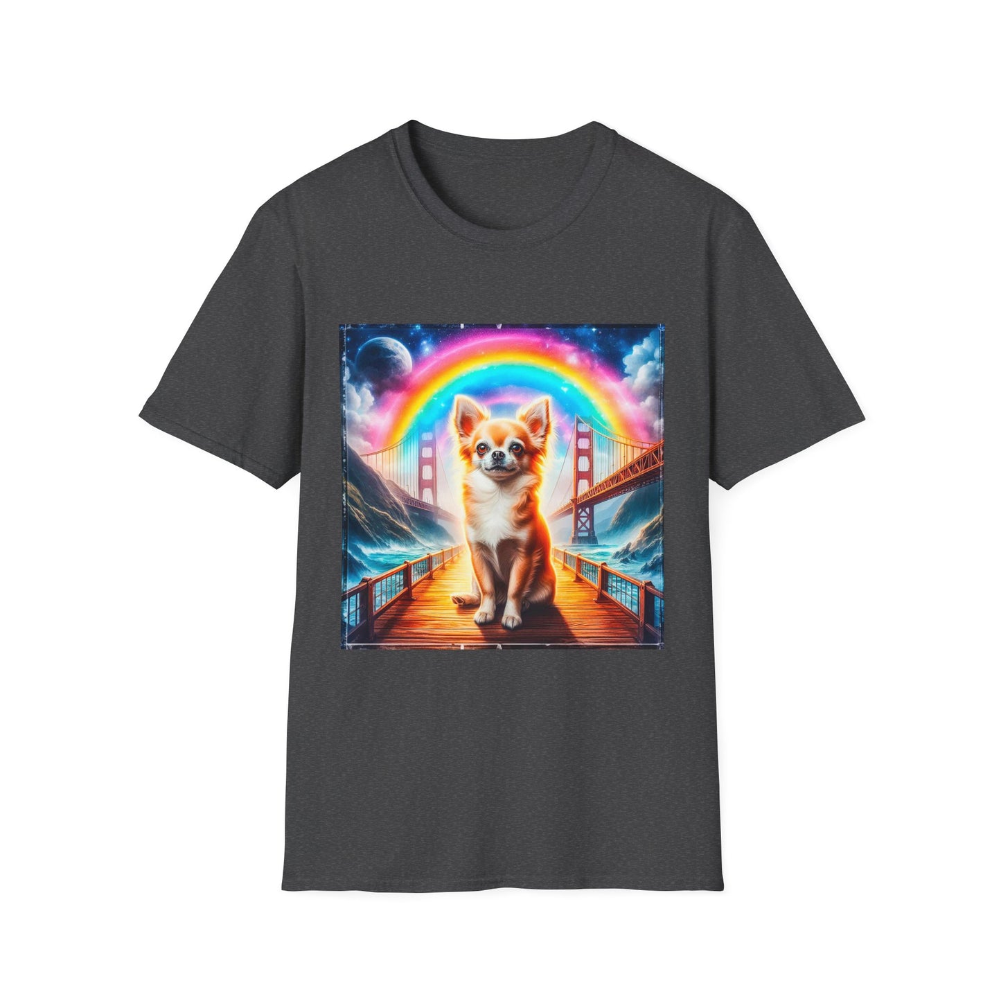 Chihuahua rainbow bridge t shirt T-Shirt Printify XS Dark Heather