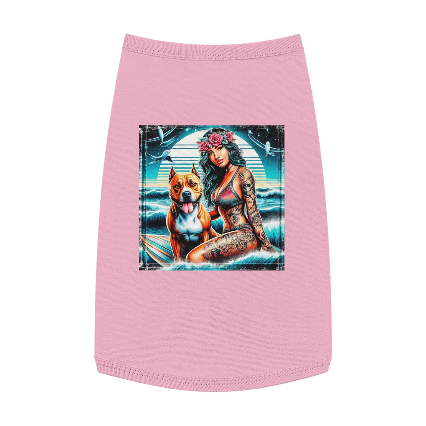 Pet Tank Top Pit Bull Hawaiian women Pets Printify L Pink