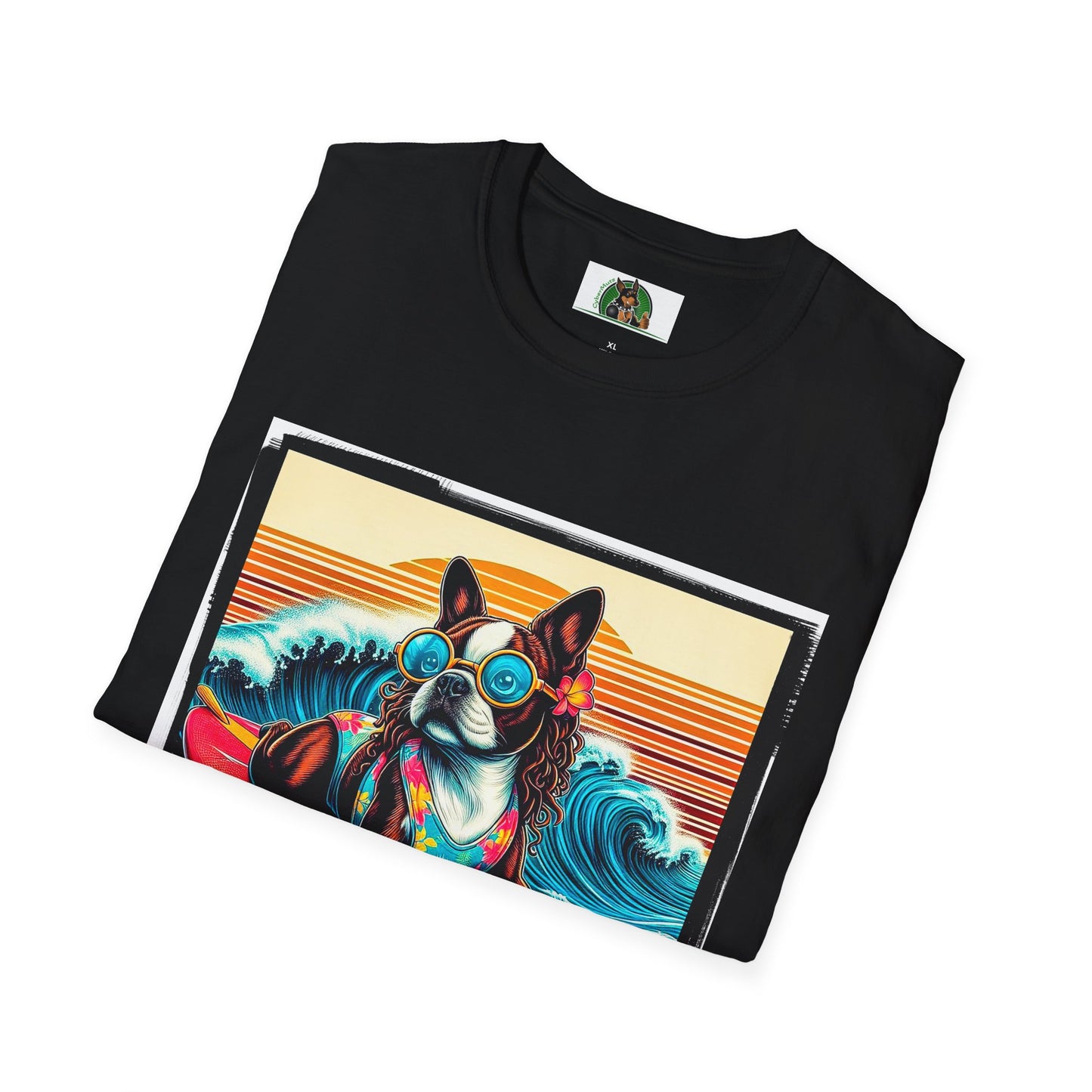 Boston Terrier Surfer Dog T-Shirt Printify
