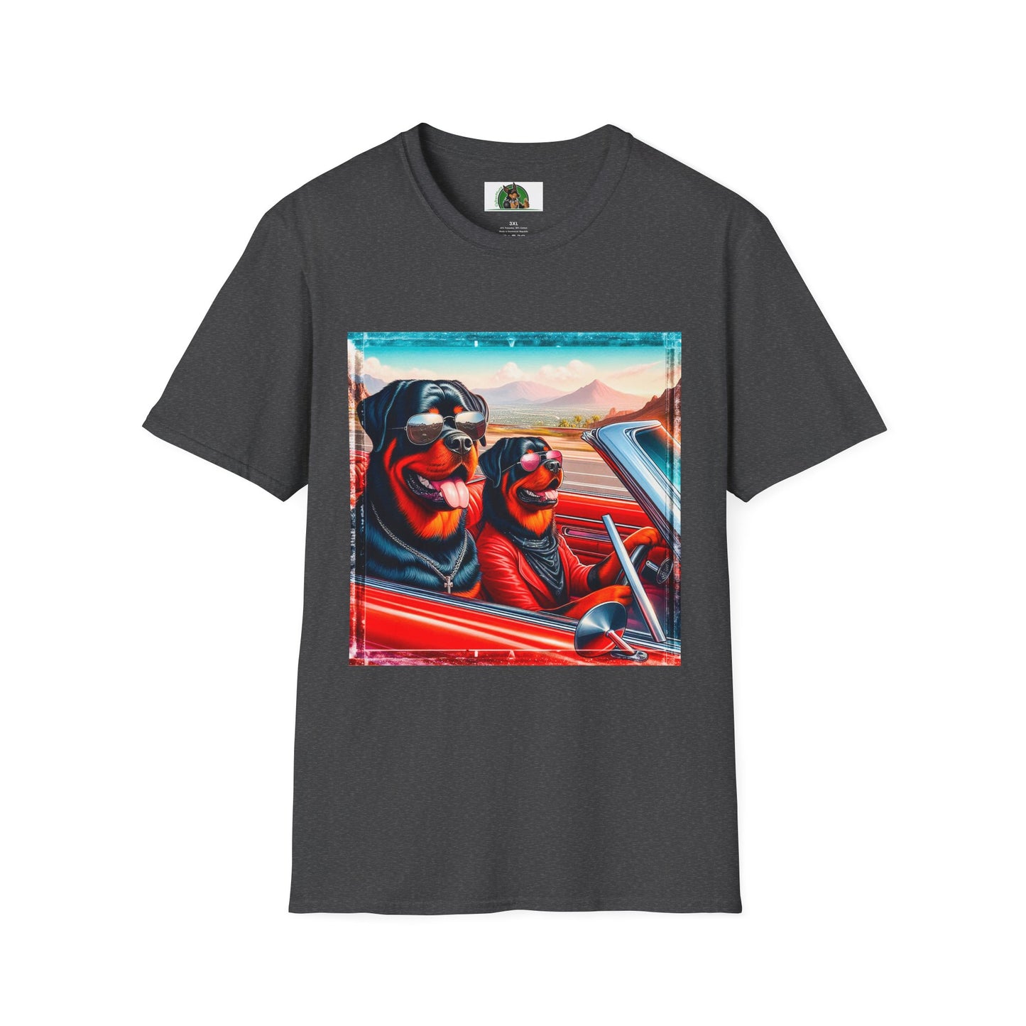 Wacky Rottweiler driving friends shirt T-Shirt Printify XS Dark Heather