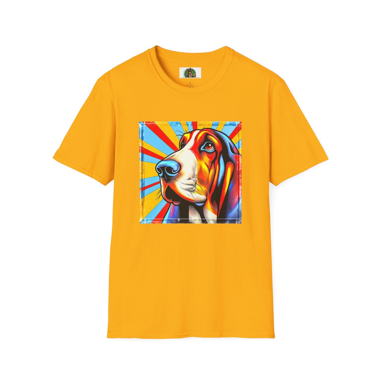 Basset Hound Bright Pop Art Pic T-Shirt Printify S Gold