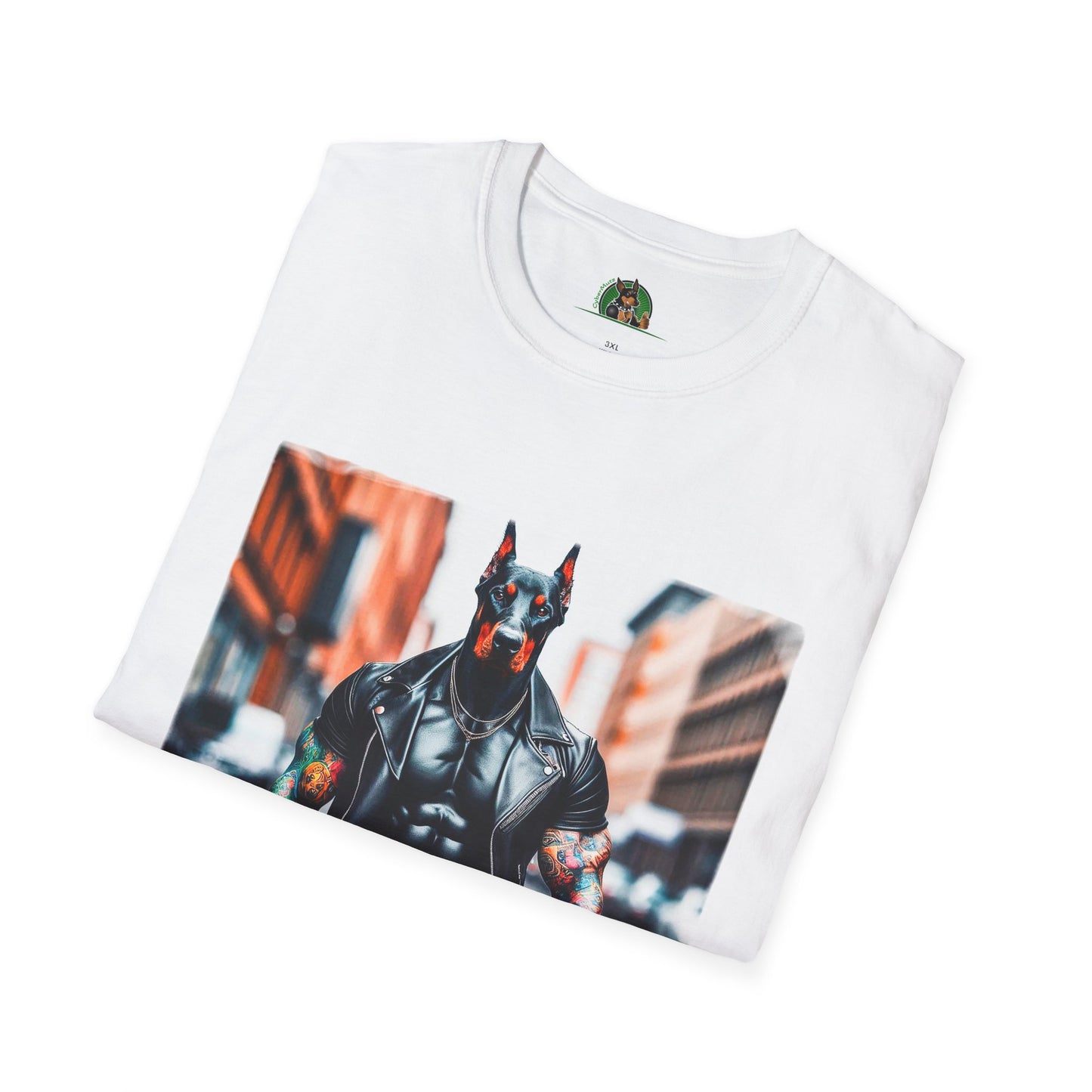 Doberman men in black t shirt T-Shirt Printify