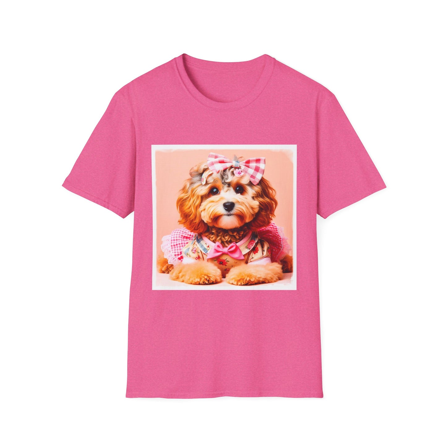 CockerPoo pretty pink bow t shirt T-Shirt Printify S Heather Heliconia