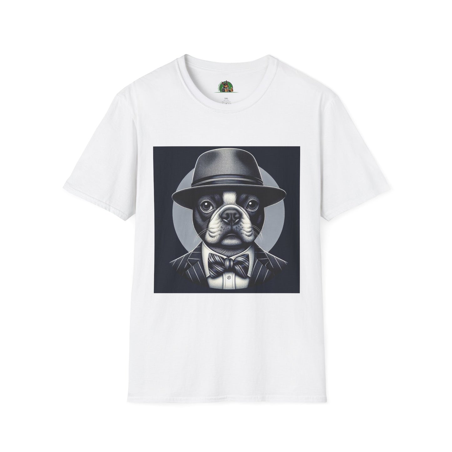 Boston Terrier T-Shirt - Dog in Suit and Hat Design T-Shirt Printify XS White